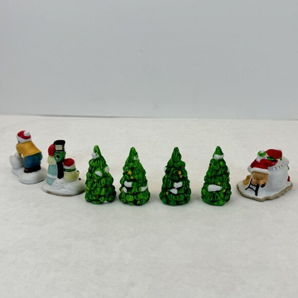 Vintage Christmas Village Accessories Ceramic Trees Children Figurines Set 7 pcs - Picture 7 of 16